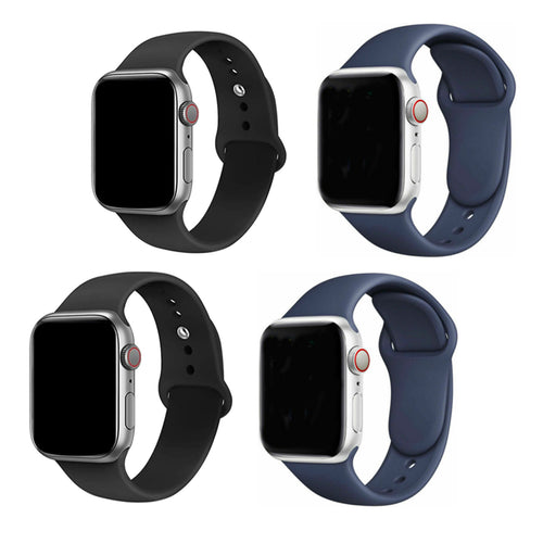 49mm/46mm/45mm/44mm - 4 Pack Silicone Sport Band for Apple Watch (2xBlack/2xMidnight Blue) Includes S/M and M/L bands - Compatible with Apple Watch Ultra 1/2/3, Series 11/10/9/8/7/6/SE/5/4/3/2/1
