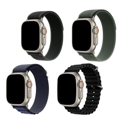 49mm/46mm/45mm/44mm - 4 Pack Strap for Apple Watch (1xBlack Nylon Sport/1xDark Green Nylon Sport/1xBlack Silicone Ripple/1xMidnight Blue Nylon), , Compatible with Apple Watch Ultra 1/2/3, Series 11/10/9/8/7/6/SE/5/4/3/2/1