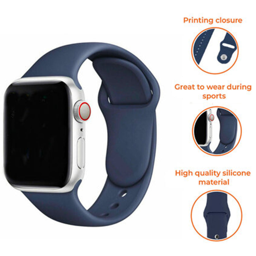 49mm/46mm/45mm/44mm - Midnight Blue Silicone Sport Band for Apple Watch Includes S/M & M/L Bands - Compatible with Apple Watch Ultra 1/2/3, Series 11/10/9/8/7/6/SE/5/4/3/2/1