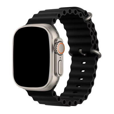 49mm/46mm/45mm/44mm - Black Silicone Ripple Strap for Apple Watch , Compatible with Apple Watch Ultra 1/2/3, Series 11/10/9/8/7/6/SE/5/4/3/2/1
