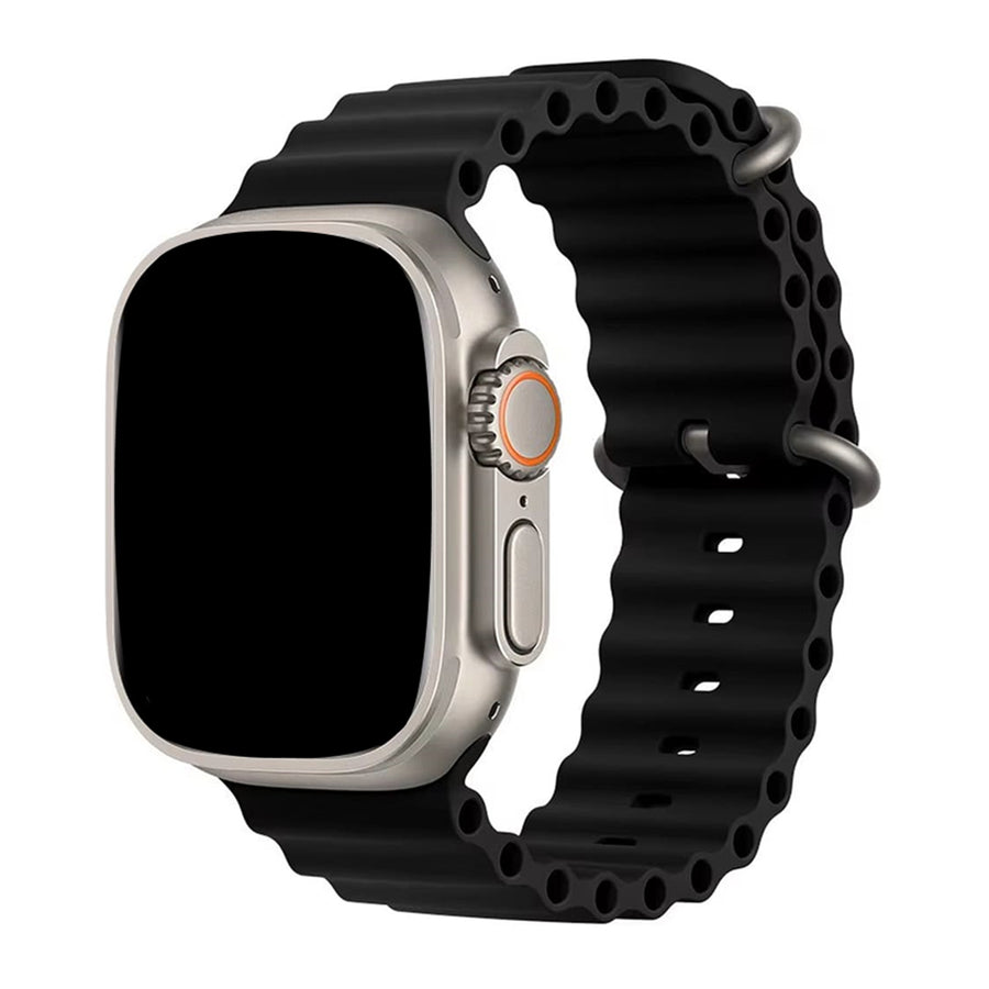49mm/46mm/45mm/44mm - Black Silicone Ripple Strap for Apple Watch , Compatible with Apple Watch Ultra 1/2/3, Series 11/10/9/8/7/6/SE/5/4/3/2/1