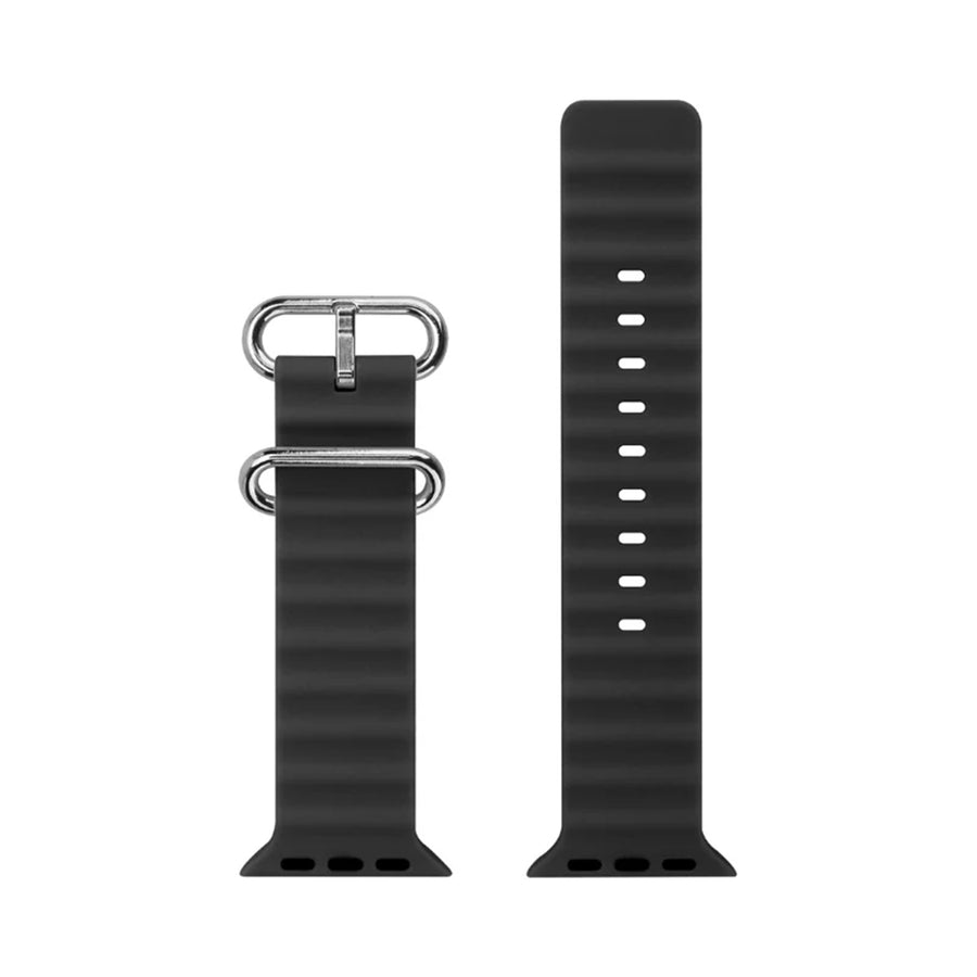 42mm/41mm/40mm/38mm - Black Silicone Ripple Strap for Apple Watch Compatible with Apple Watch Series 11/10/9/8/7/6/SE/5/4/3/2/1/SE