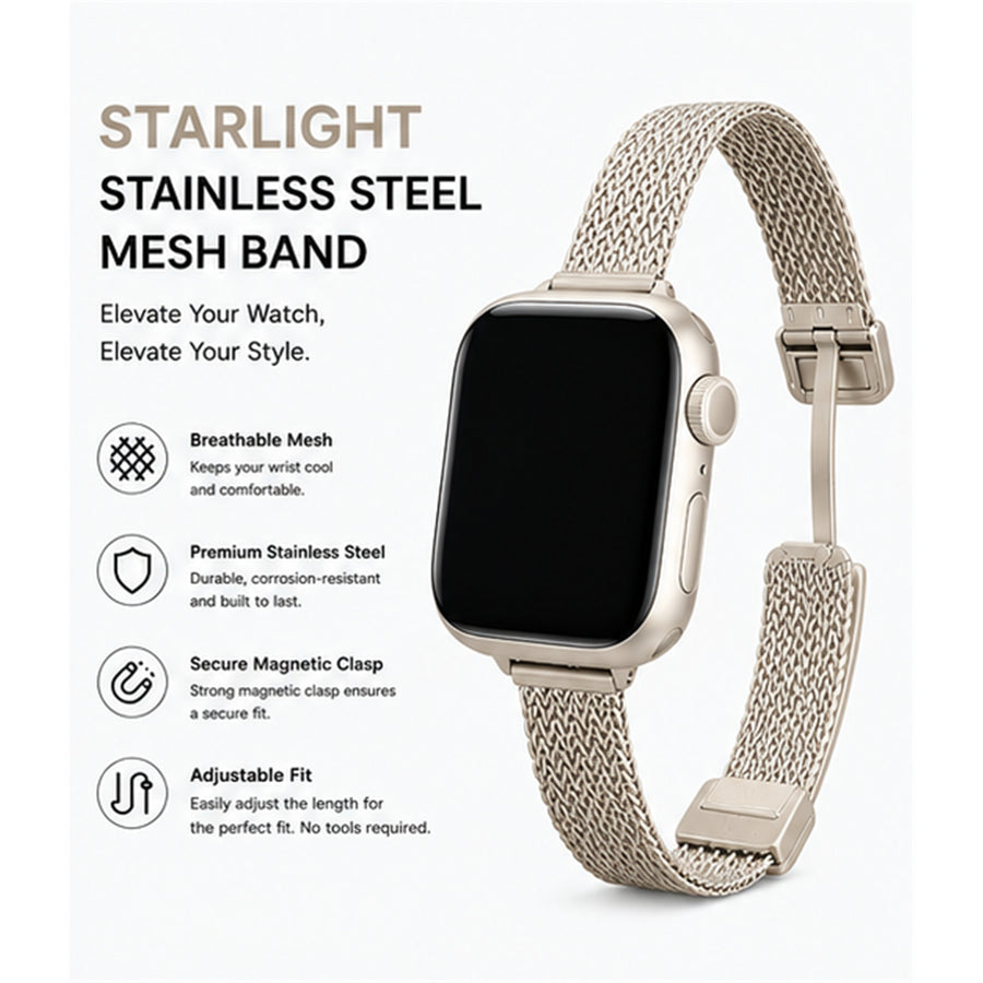 49mm/46mm/45mm/44mm - Startlight Stainless Steel Magnetic Strap for Apple Watch - Compatible with Apple Watch Ultra 1/2/3, Series 11/10/9/8/7/6/SE/5/4/3/2/1