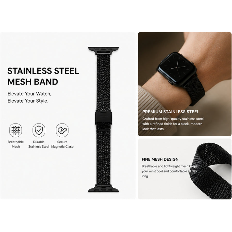 49mm/46mm/45mm/44mm - Black Buckle Staniless steel Strap for Apple Watch - Compatible with Apple Watch Ultra 1/2/3, Series 11/10/9/8/7/6/SE/5/4/3/2/1