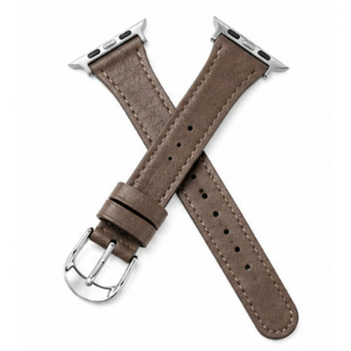 49mm/46mm/45mm/44mm - Elephant Grey PU Leather Strap with Silver Buckle for Apple Watch - Compatible with Apple Watch Ultra 1/2/3, Series 11/10/9/8/7/6/SE/5/4/3/2/1