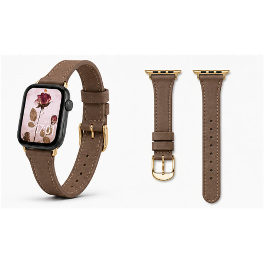 49mm/46mm/45mm/44mm - Brown PU Leather Strap with Rose Gold Buckle for Apple Watch - Compatible with Apple Watch Ultra 1/2/3, Series 11/10/9/8/7/6/SE/5/4/3/2/1