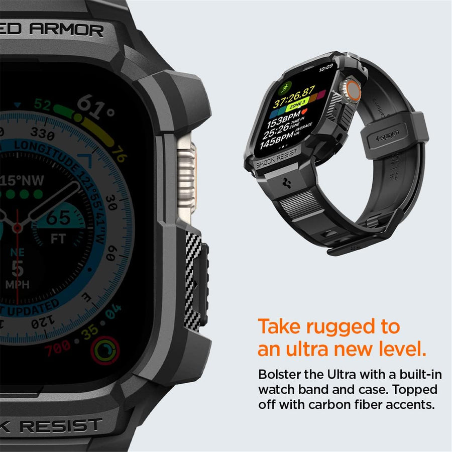 Spigen Apple Watch Ultra 3, 2 & 1 (49mm) Rugged Armor Pro Case with Strap - Black, Everyday Scratch Protection, Flexible security,  Shock-absorbent layer