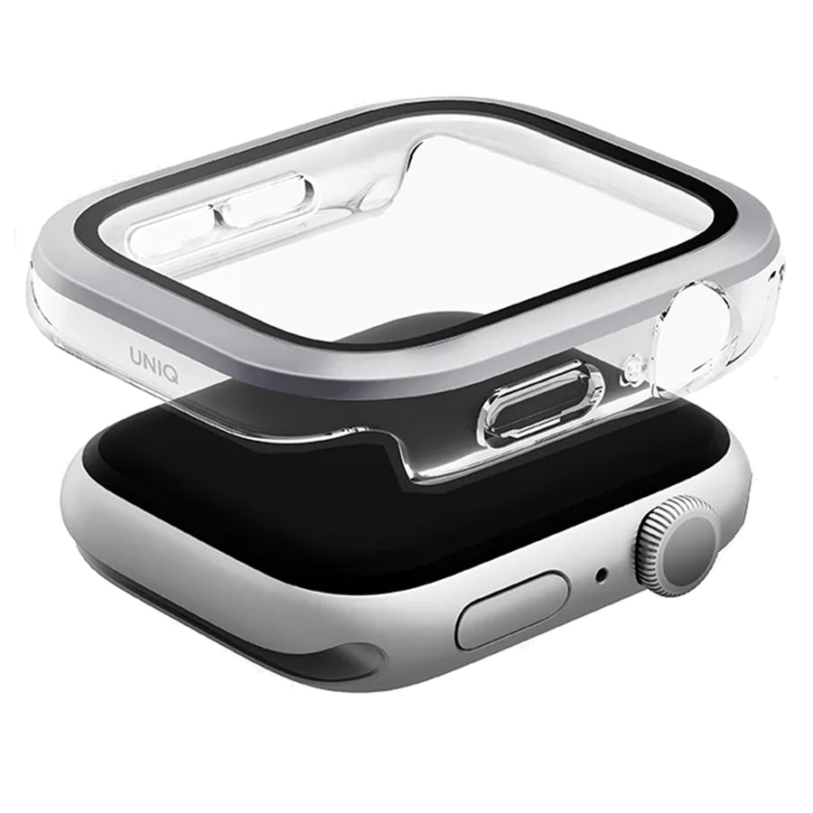 Uniq Apple Watch Series 11 (42mm) / Series 10 (42mm) Voute Watch Case - Silver - 9H Curved Tempered Glass Screen Protector - Slim PC bumper