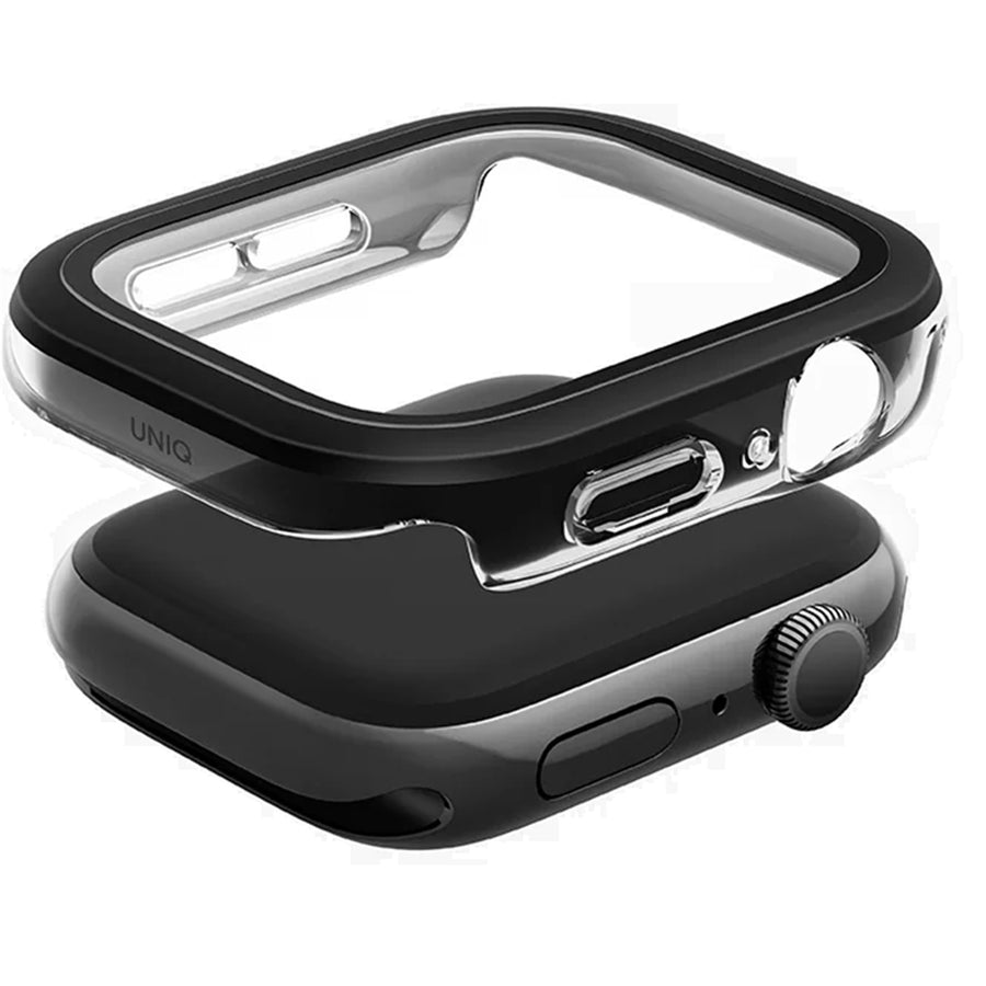 Uniq Apple Watch Series 11 (42mm) / Series 10 (42mm) Voute Watch Case - Black - 9H Curved Tempered Glass Screen Protector - Slim PC bumper