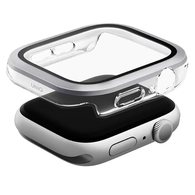 Uniq Apple Watch Series 11 (46mm) / Series 10 (46mm) Voute Watch Case - Silver - 9H Curved Tempered Glass Screen Protector - Slim PC bumper