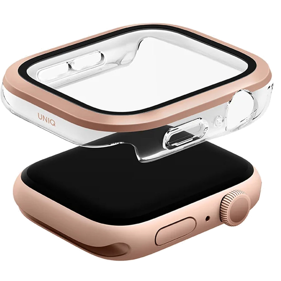 Uniq Apple Watch Series 11 (46mm) / Series 10 (46mm) Voute Watch Case - Rose Gold - 9H Curved Tempered Glass Screen Protector - Slim PC bumper