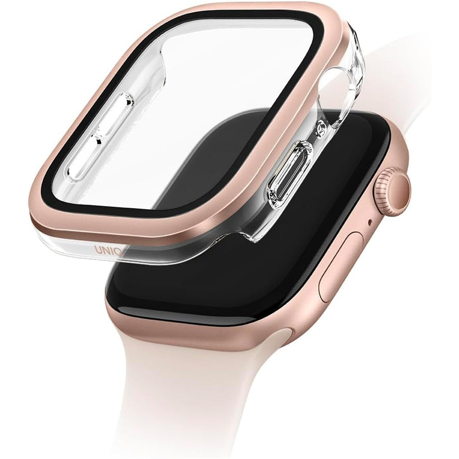 Uniq Apple Watch Series 11 (46mm) / Series 10 (46mm) Voute Watch Case - Rose Gold - 9H Curved Tempered Glass Screen Protector - Slim PC bumper
