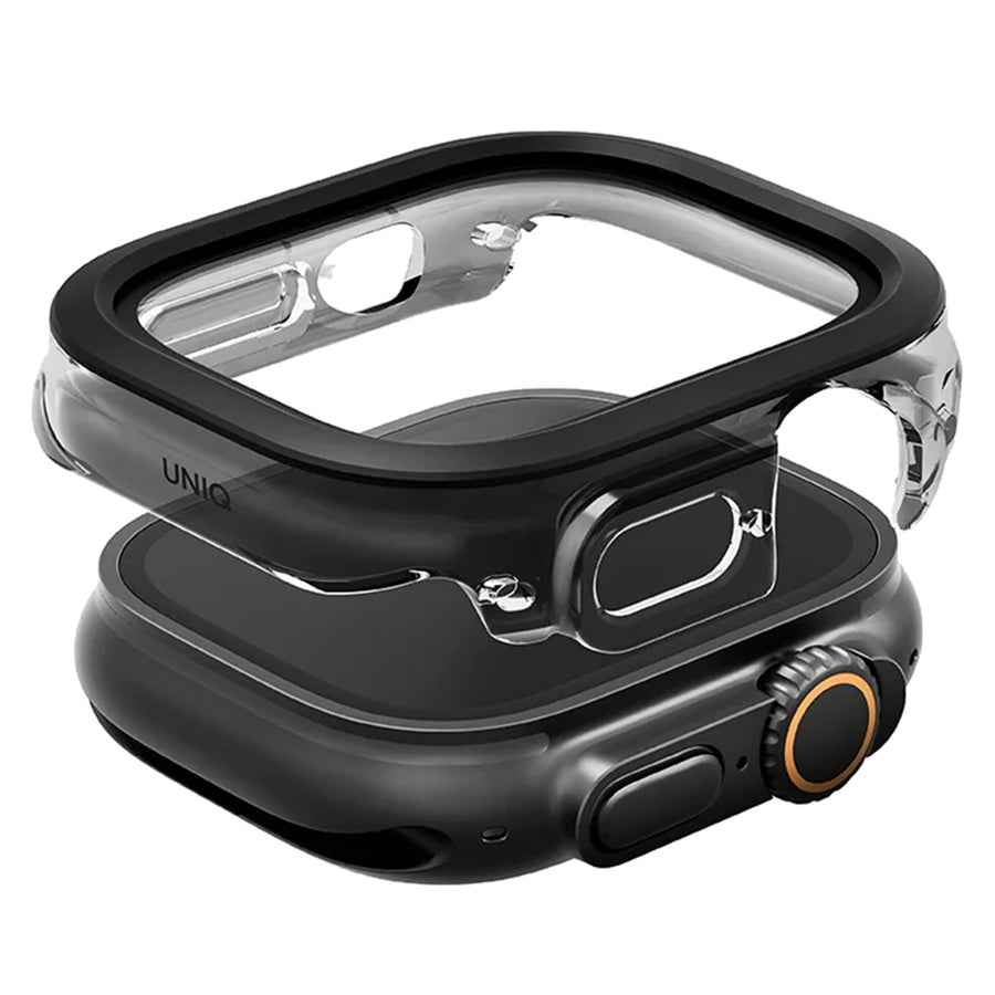 Uniq Apple Watch Ultra 3 / Ultra 2 49mm Voute Watch Case - Black, 9H Curved Tempered Glass Screen Protector, Slim PC bumper