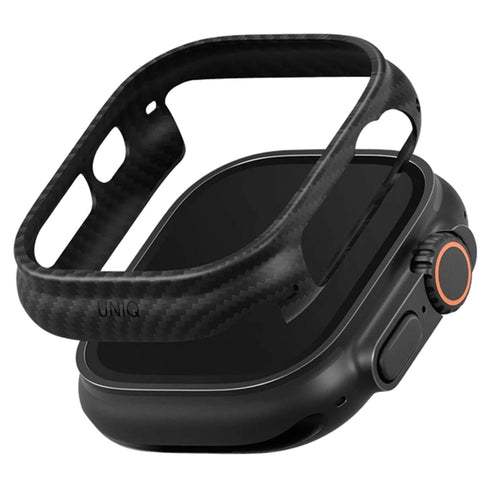 Uniq Keva Verge Watch Case 49MM - Carbon Black - Ultra-slim - Featherlight - Crafted with 100% Aramid Fiber - Impact-Guard Bumper for Superior 360° Edge Protection