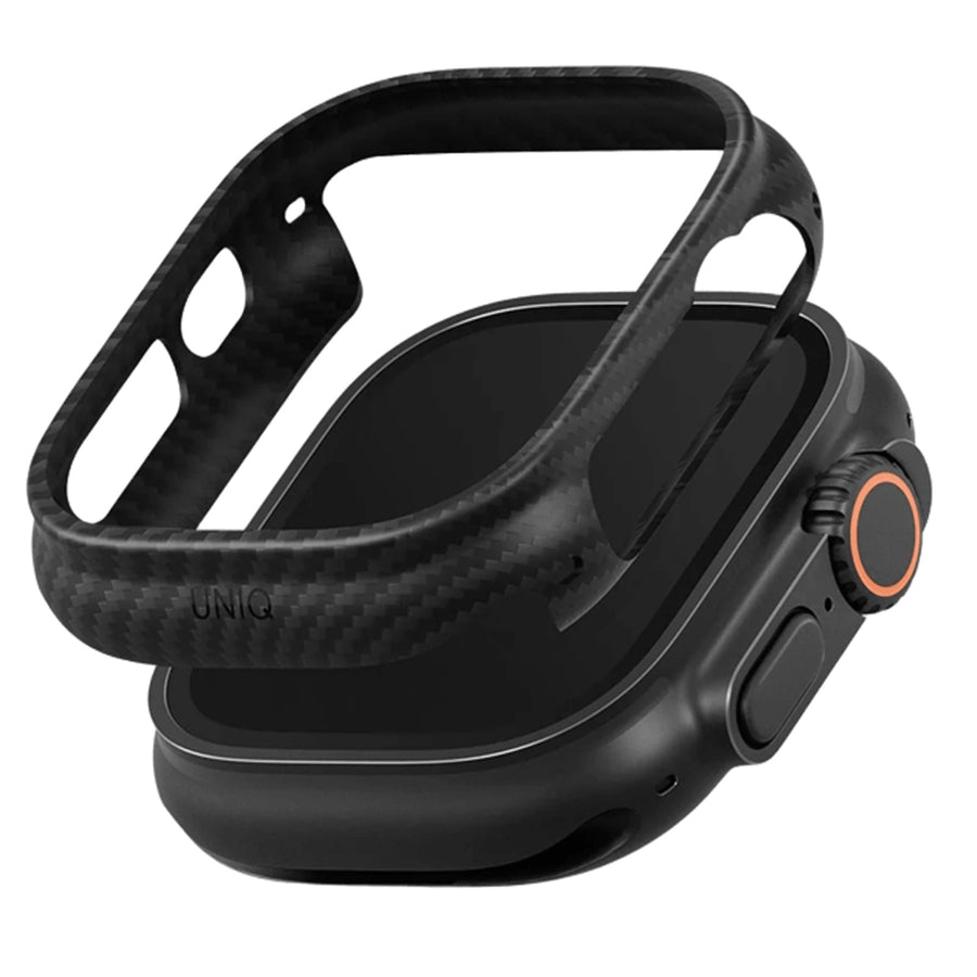 Uniq Keva Verge Watch Case 49MM - Carbon Black - Ultra-slim - Featherlight - Crafted with 100% Aramid Fiber - Impact-Guard Bumper for Superior 360° Edge Protection