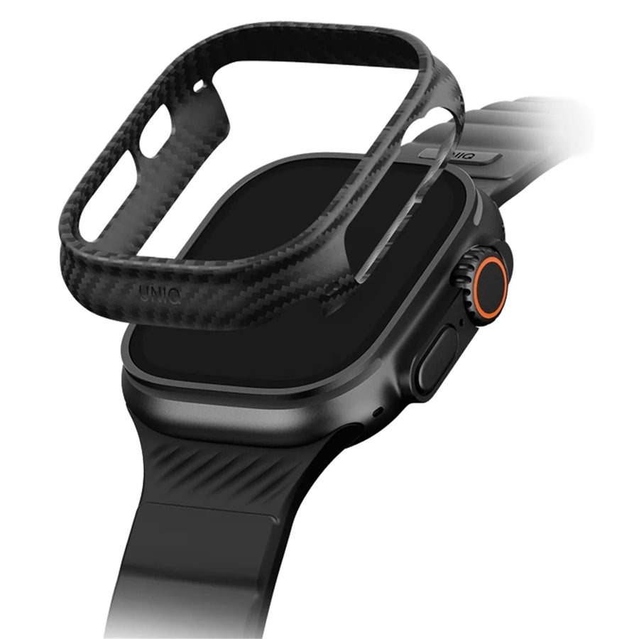 Uniq Keva Verge Watch Case 49MM - Carbon Black - Ultra-slim - Featherlight - Crafted with 100% Aramid Fiber - Impact-Guard Bumper for Superior 360° Edge Protection