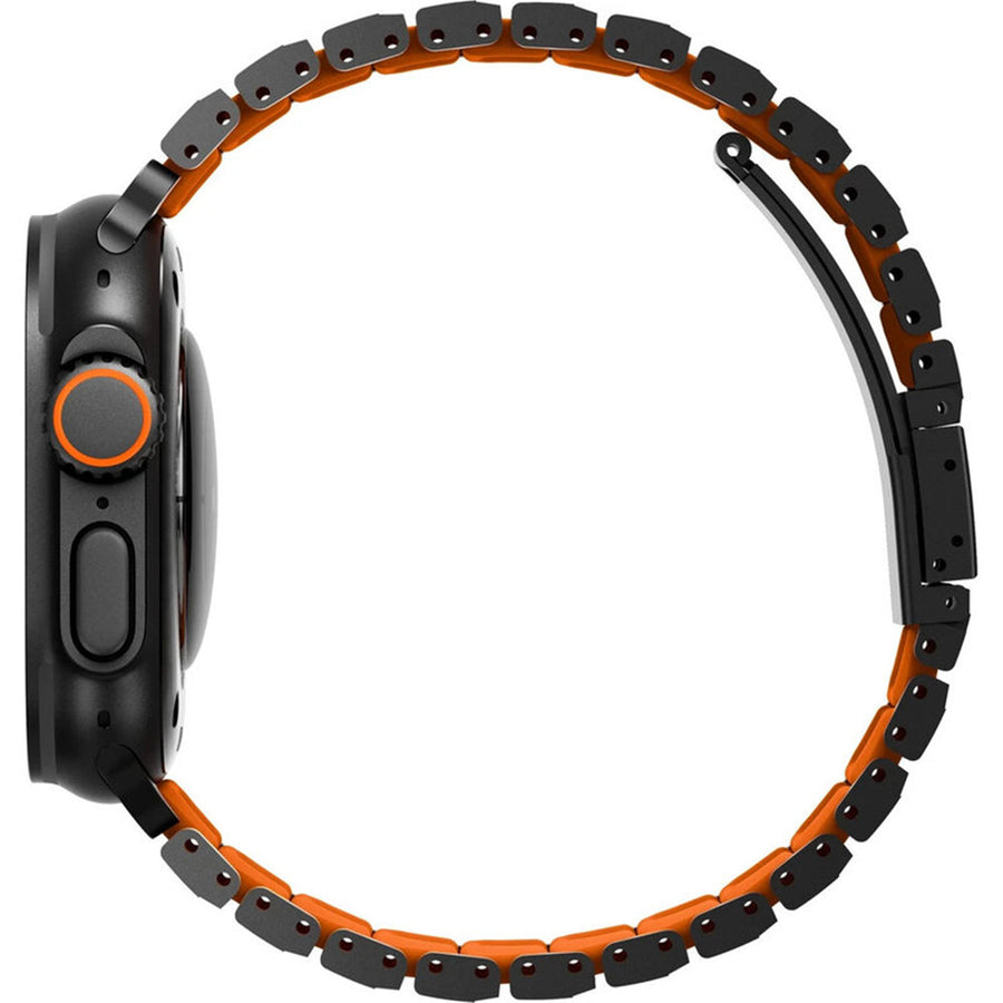 Uniq Strova Flex Apple Watch Steel Link Band 49/46/45/44MM - Midnight Black/Volt Orange - Premium 304 Stainless Steel - with Secure Magnetic Clasp - Self Adjustable