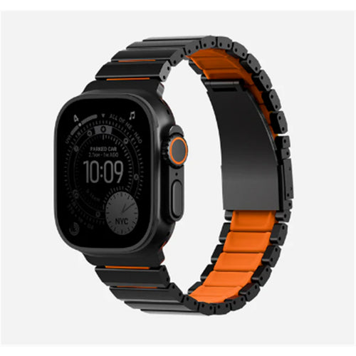 Uniq Strova Flex Apple Watch Steel Link Band 49/46/45/44MM - Midnight Black/Volt Orange - Premium 304 Stainless Steel - with Secure Magnetic Clasp - Self Adjustable