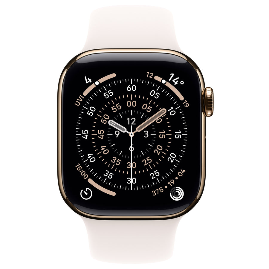 MF8W4X/A - Apple Watch Series 11GPS + Cellular 42mmGold Titanium Case with Light Blush Sport Band -