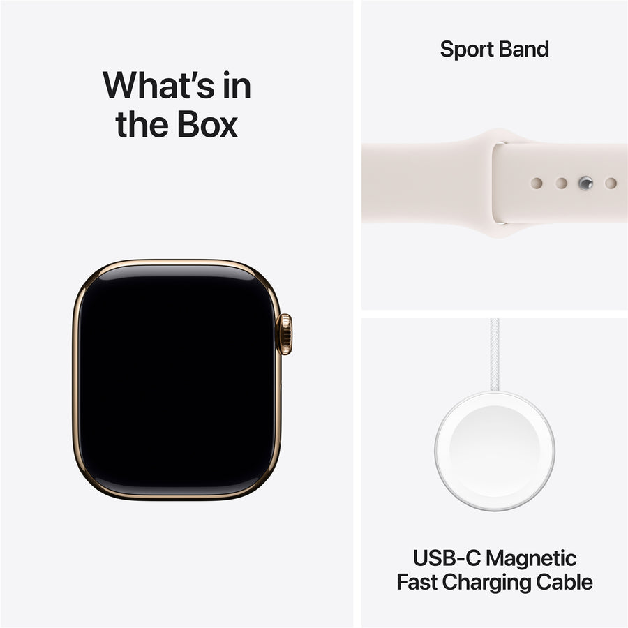 MF8W4X/A - Apple Watch Series 11GPS + Cellular 42mmGold Titanium Case with Light Blush Sport Band -