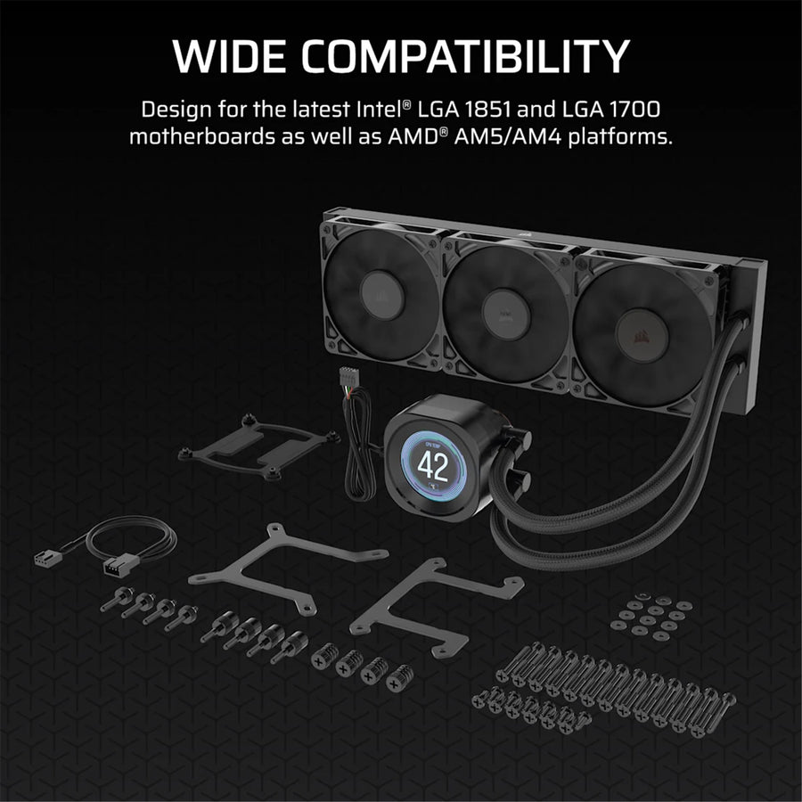 Corsair NAUTILUS 360 LCD 360mm AiO Water Cooler with RS120 high airflow low noise fans, For Intel Socket LGA 1851 / 1700, AMD AM5 / AM4