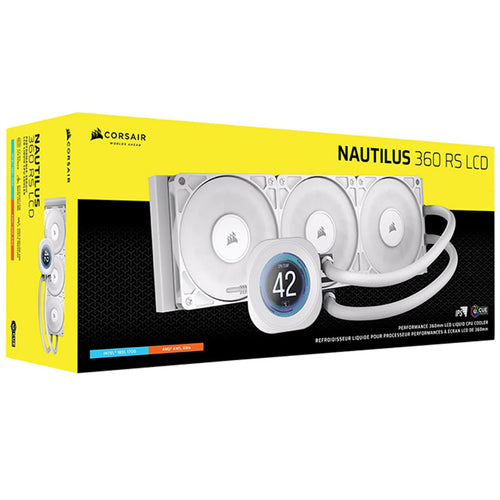 Corsair NAUTILUS 360 LCD WHITE 360mm AiO Water Cooler with RS120 high airflow low noise fans, For Intel Socket LGA 1851 / 1700, AMD AM5 / AM4