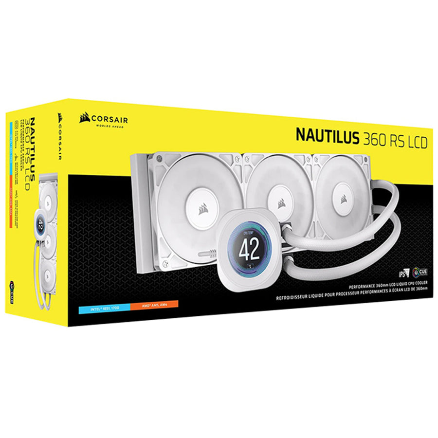 Corsair NAUTILUS 360 LCD WHITE 360mm AiO Water Cooler with RS120 high airflow low noise fans, For Intel Socket LGA 1851 / 1700, AMD AM5 / AM4
