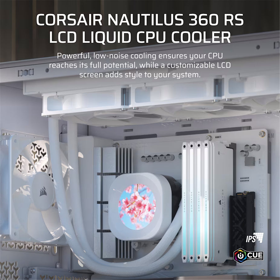 Corsair NAUTILUS 360 LCD WHITE 360mm AiO Water Cooler with RS120 high airflow low noise fans, For Intel Socket LGA 1851 / 1700, AMD AM5 / AM4