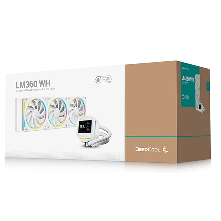 DEEPCOOL LM360 White 360mm ARGB Liquid Cooler with 2.4' IPS display For Intel LGA 1851/1700/1200/1151/1150/1155, AMD AM5/AM4