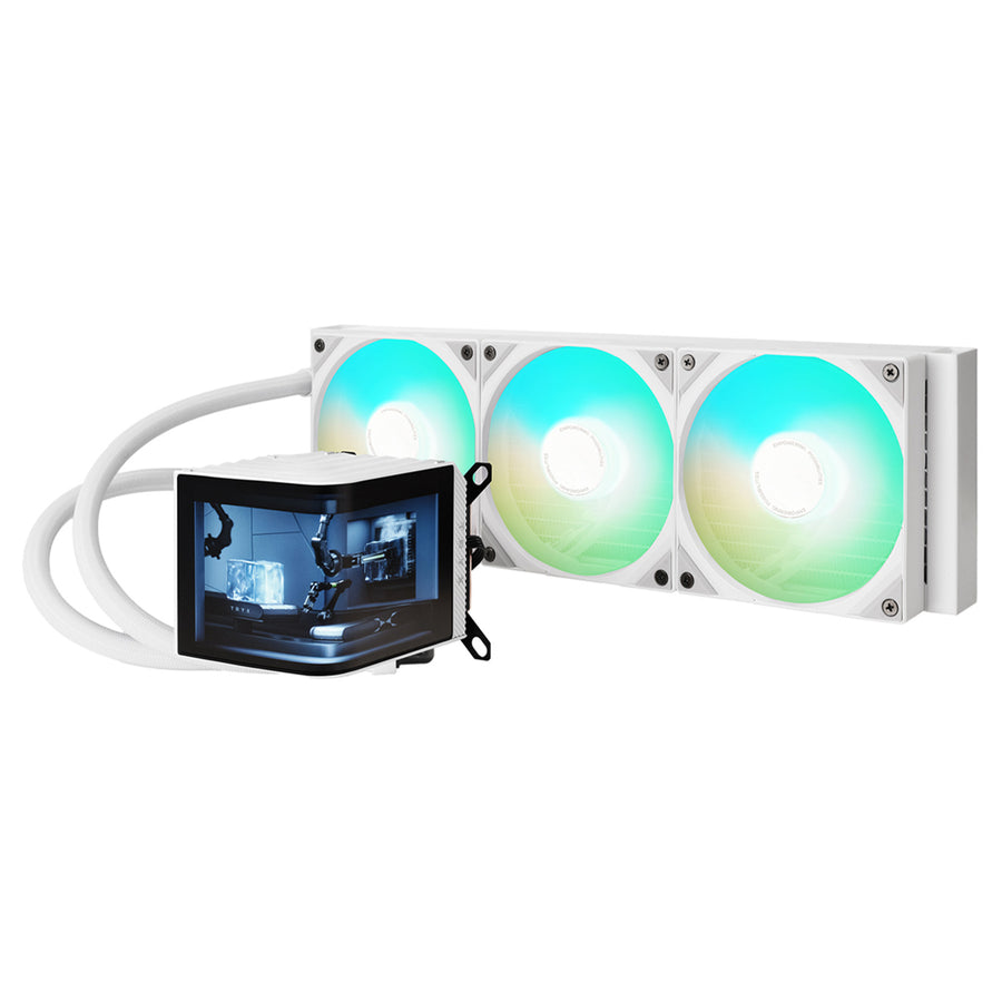 TRYX Panorama 360mm White ARGB 360mm Water Cooling With 6.5 inch L-Shaped AMOLED Screen With 2K Resolution,Support Intel LGA 1851/ 1700 / 115X, AMD AM5 / AM4