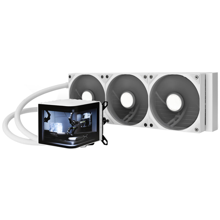TRYX Panorama 360mm White 360mm AiO Water Cooling With 6.5 inch L-Shaped AMOLED Screen With 2K Resolution Support Intel LGA 1851/ 1700 / 115X, AMD AM5 / AM4