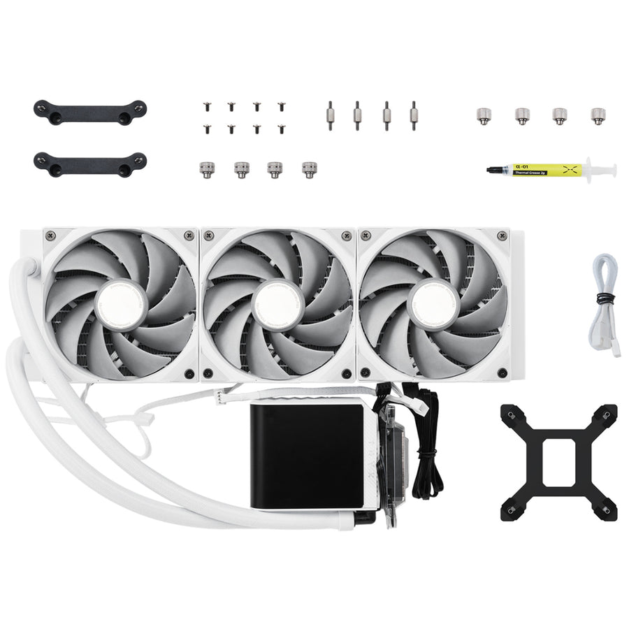 TRYX Panorama 360mm White 360mm AiO Water Cooling With 6.5 inch L-Shaped AMOLED Screen With 2K Resolution Support Intel LGA 1851/ 1700 / 115X, AMD AM5 / AM4