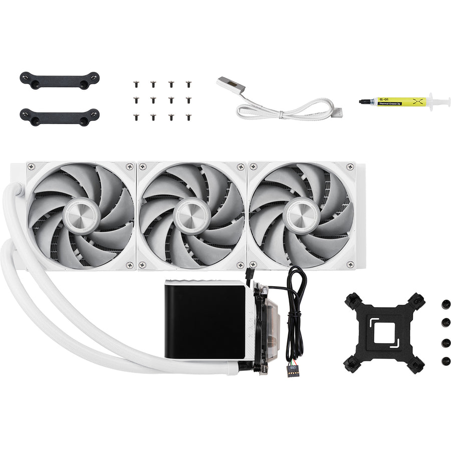 TRYX Panorama 360mm White 360mm AiO Water Cooling With 6.5 inch L-Shaped AMOLED Screen With 2K Resolution Support Intel LGA 1851/ 1700 / 115X, AMD AM5 / AM4