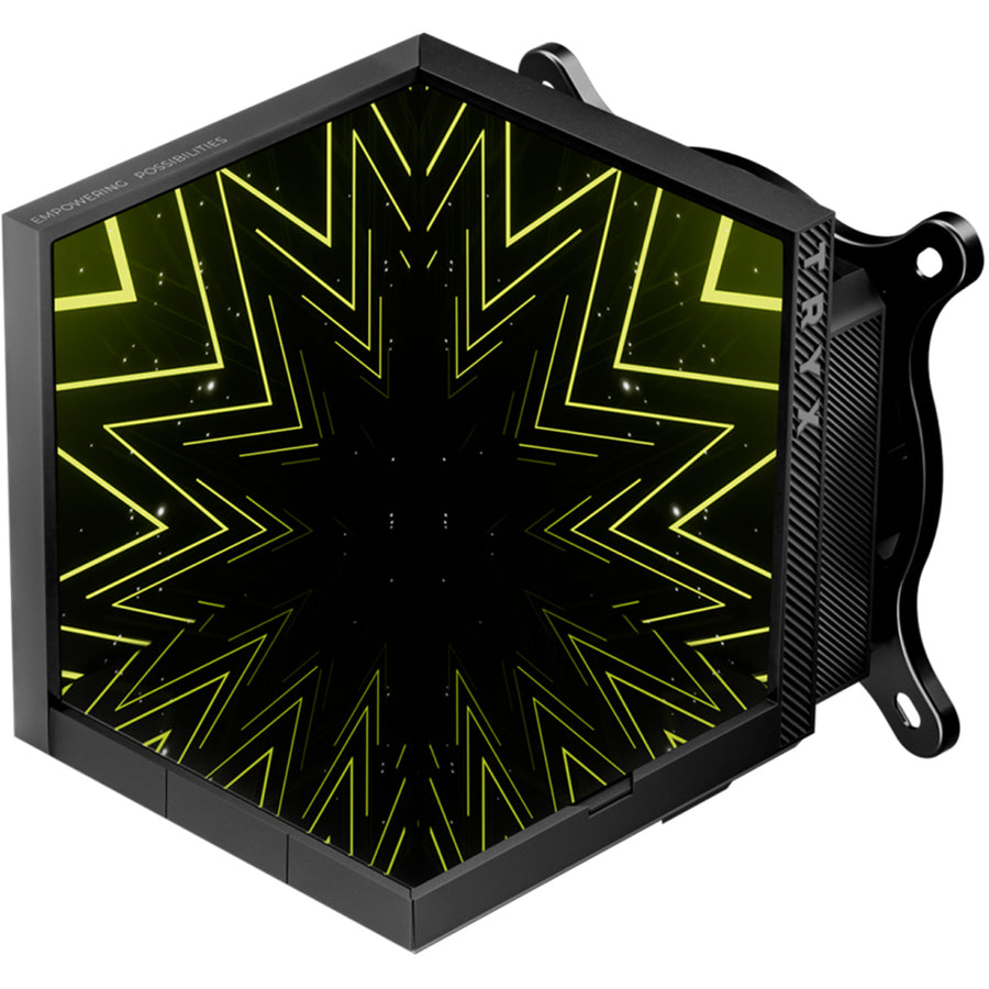 TRYX STAGE ARGB 360mm Black ARGB 360mm AiO Water Cooling With Dual-Screen angled at 90 degree, Support Intel LGA 1851/ 1700 / 115X, AMD AM5 / AM4