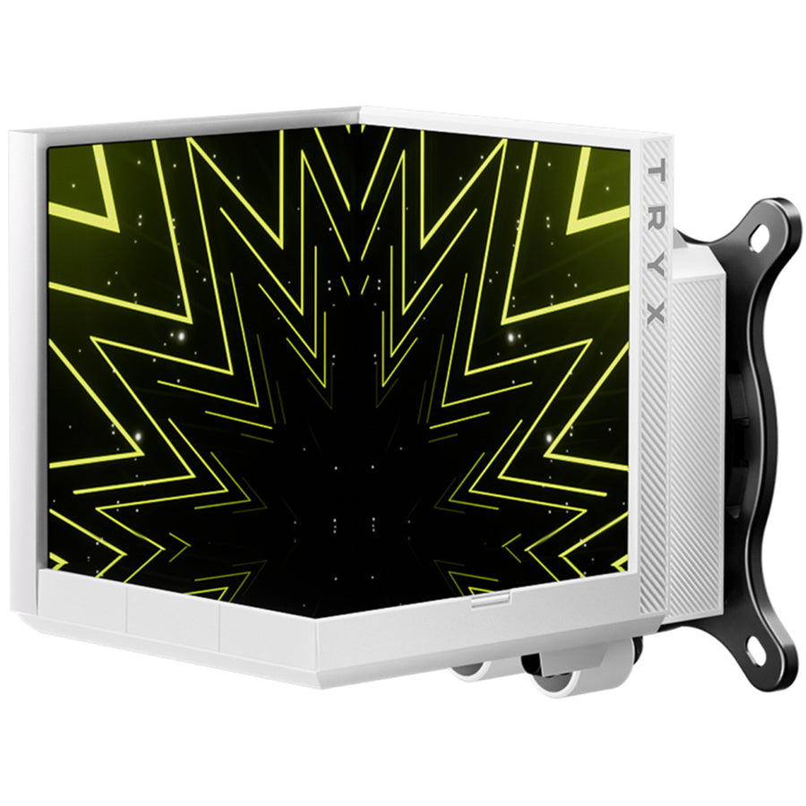 TRYX STAGE ARGB 360mm White ARGB 360mm AiO Water Cooling With Dual-Screen angled at 90 degree, Support Intel LGA 1851/ 1700 / 115X, AMD AM5 / AM4