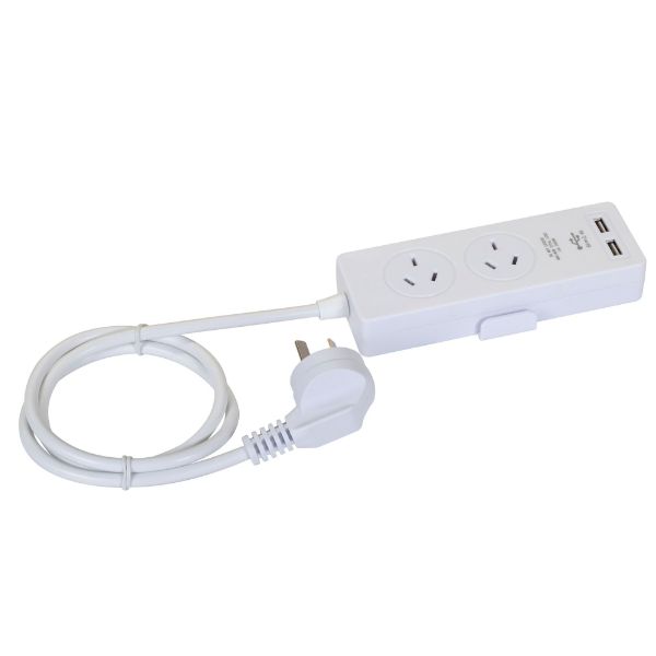 DYNAMIX A12U - 2-way Powerboard w/ 2x USB 2.4A Rapid Charging Ports. Built-in Phone or Tablet