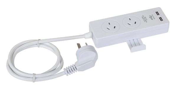 DYNAMIX A12U - 2-way Powerboard w/ 2x USB 2.4A Rapid Charging Ports. Built-in Phone or Tablet