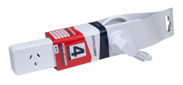 DYNAMIX A14 - 4-Way Powerboard. 2x ports double spaced 0.9m Power cord Overload Protection Built in