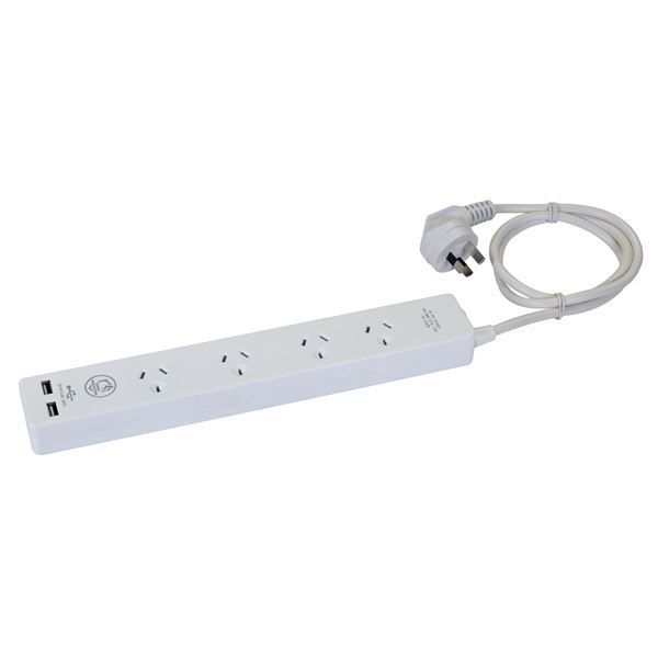 DYNAMIX A14U - 4-way 10A Home & Office Powerboard w/ two USB 3.4A Rapid Charging Ports