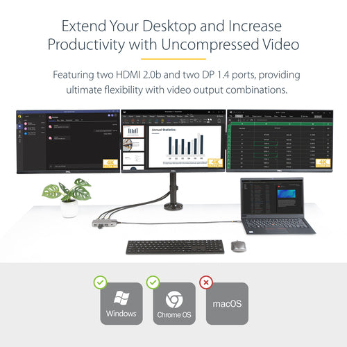 STARTECH.COM USB-C TRIPLE-MONITOR MULTIPORT ADAPTER, PD PASS-THROUGH, GBE 3 YR