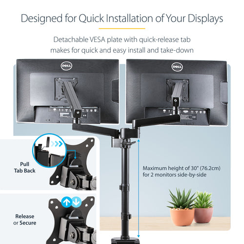 STARTECH.COM DESK MOUNT DUAL MONITOR ARM - FULL MOTION MONITOR MOUNT, 5 YR