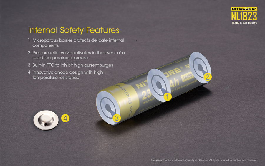NL1823 - NITECORE LI-ION RECHARGEABLE BATTERY 18650 (3.7v / 2300mAh)