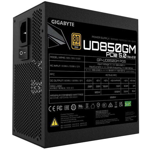 GP-UD850GM PG5 V2 - Gigabyte GP-UD850GM 850W ATX Gold Full Modular PSU 10yr wty