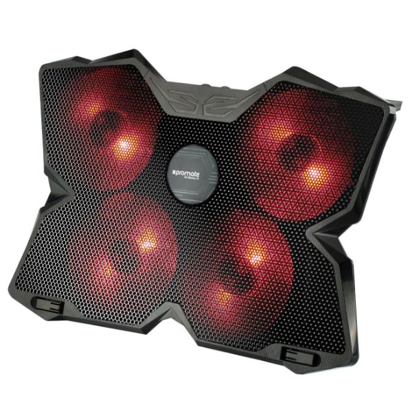 PROMATE AIRBASE-3-BLK - Height Adjustable Ergonomc Gaming Laptop Cooling Pad w/ 5 Built-in High-Speed Cooling