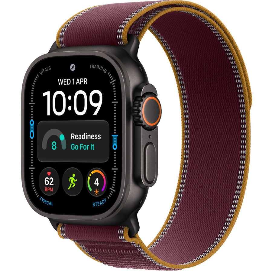 Apple Watch Ultra 4 (GPS + Cellular) 49mm - Black Titanium Case with Burgundy Trail Loop - M/L
