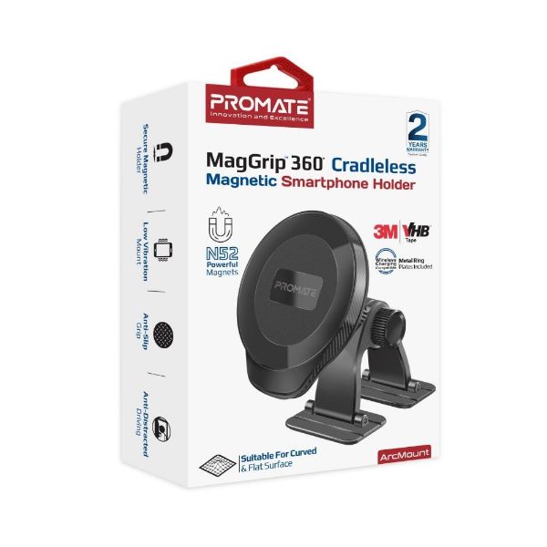 PROMATE ARCMOUNT - MagGrip 360 Cradleless Magnetic Smartphone Holder. Versatile Mount Design