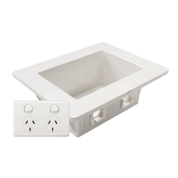 DYNAMIX AV-RPS03 - Recessed Wall Box w/ 2x Amdex Style Outlets w/ Dual Port GPO Floating Gib Install ONLY