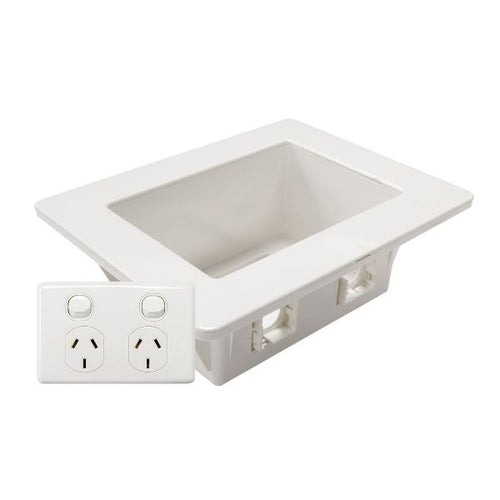 AV-RPS03 - DYNAMIX AV-RPS03 - Recessed Wall Box w/ 2x Amdex Style Outlets w/ Dual Port GPO Floating Gib Install ONLY