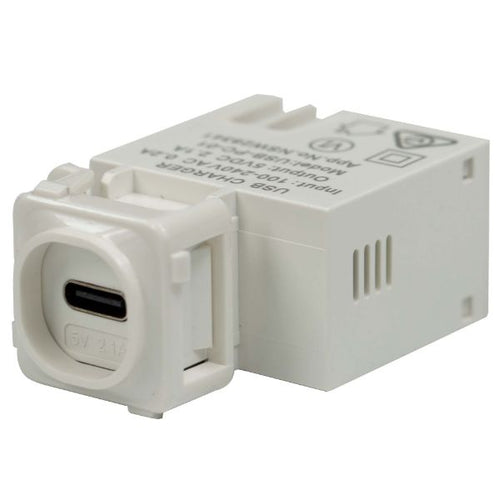 AV-USB-PC-01 - DYNAMIX AV-USB-PC-01 - USB-C 2.1A Keystone Charging Mechanism Input: 100-240V 50Hz Output: 5VDC 2.1A