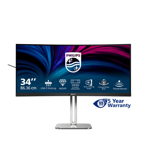 34B2U5600C/75 - PHILIPS 34B2U5600C/75 34" 21:9 CURVE WQHD, HDMI,DP,USB-C,RJ45,SPKR,H/ADJ,4YR